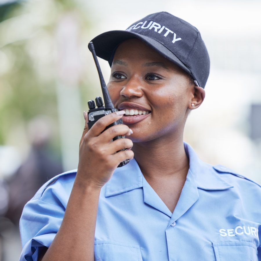 woman-security-guard-and-radio-in-street-city-and-communication-for-contact-backup-or-safety-wit